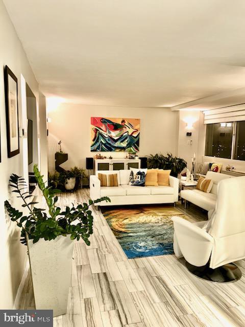 living room with hardwood / wood-style floors