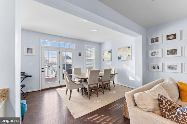 dining area featuring dark wood-type flooring