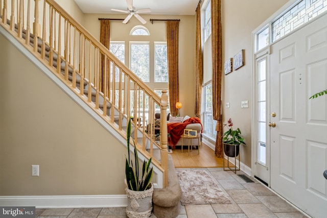 foyer with ceiling fan