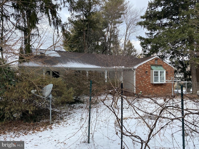 view of snow covered exterior