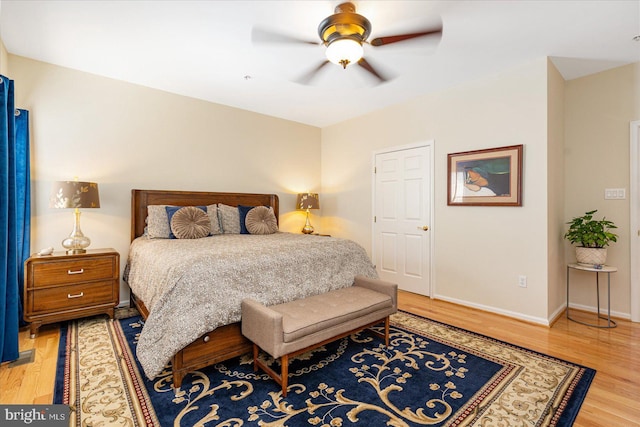 bedroom featuring ceiling fan and wood-type flooring