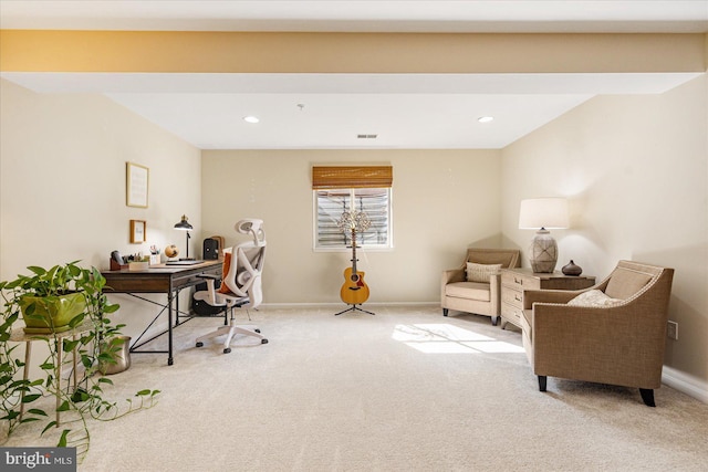 view of carpeted home office