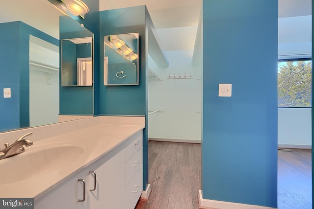 bathroom featuring hardwood / wood-style floors and vanity