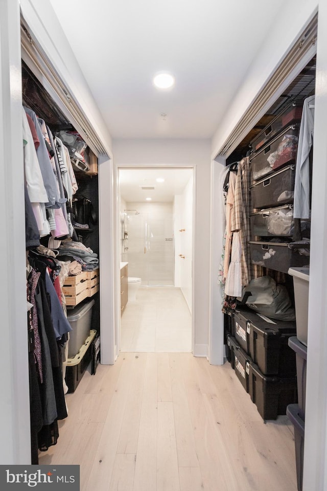 spacious closet with light hardwood / wood-style floors