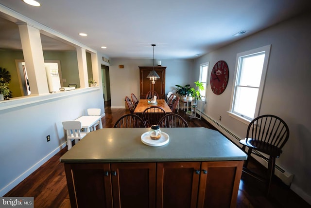 dining room with dark hardwood / wood-style flooring