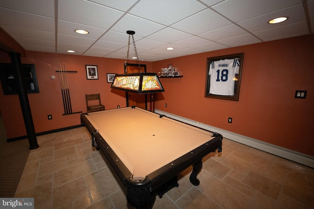 rec room featuring a paneled ceiling and pool table