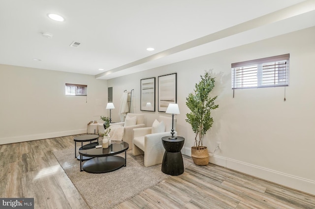 living area featuring light hardwood / wood-style flooring