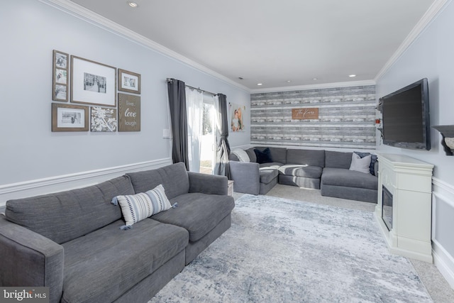 living room with crown molding