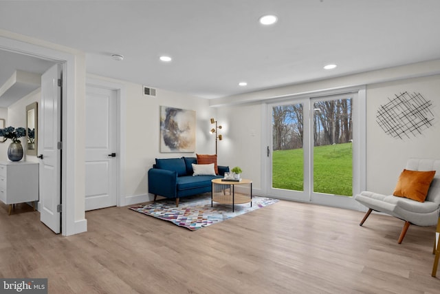 living area with light wood-type flooring