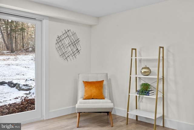 living area with hardwood / wood-style floors