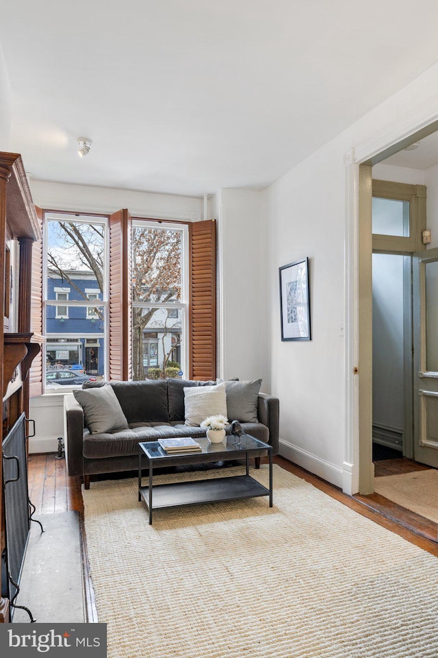 living room with hardwood / wood-style flooring