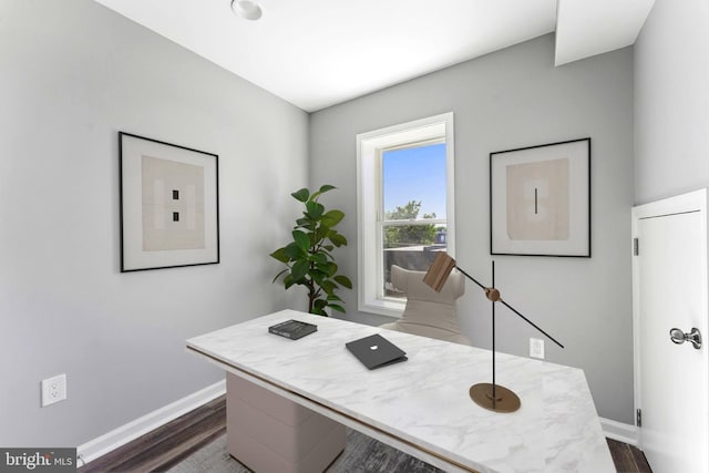 office area with dark hardwood / wood-style flooring