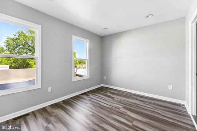 spare room featuring dark wood-type flooring