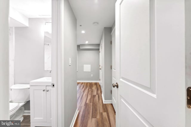 hallway featuring sink and wood-type flooring