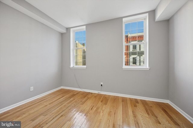 spare room featuring light wood-type flooring and a wealth of natural light