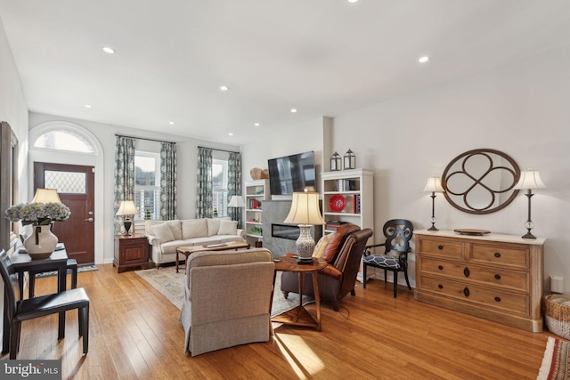 living room with light hardwood / wood-style floors