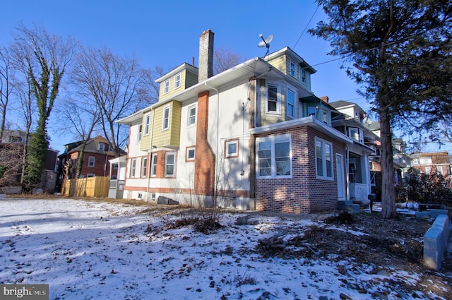 view of snow covered exterior