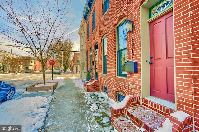 view of snow covered exterior