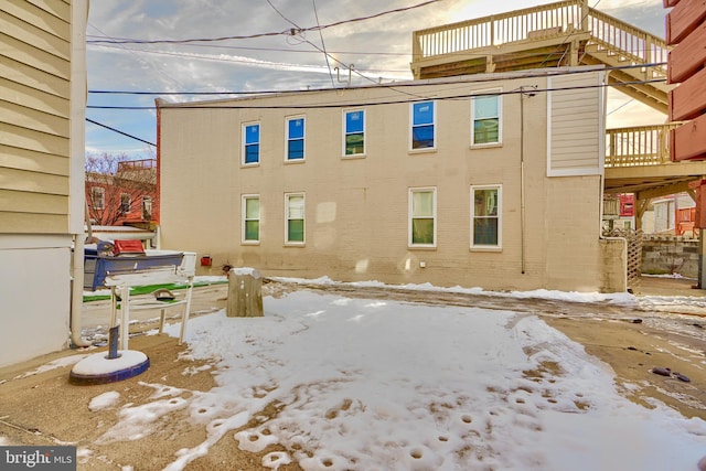 view of snow covered building