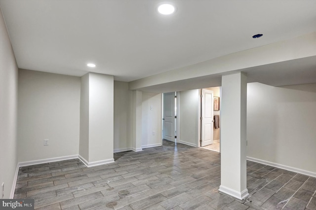 basement with light wood-type flooring