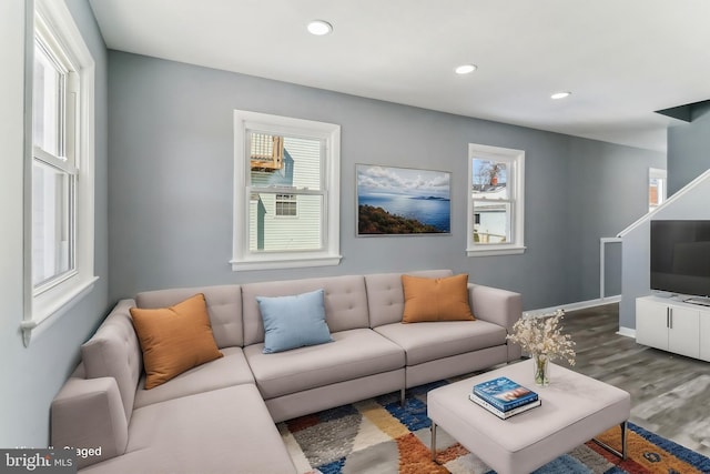 living room with hardwood / wood-style floors