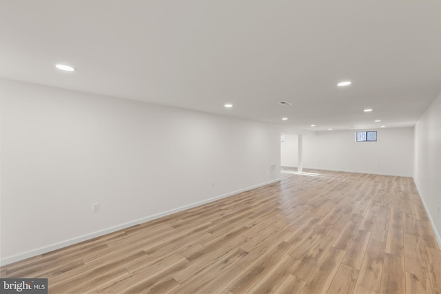 basement with light wood-type flooring