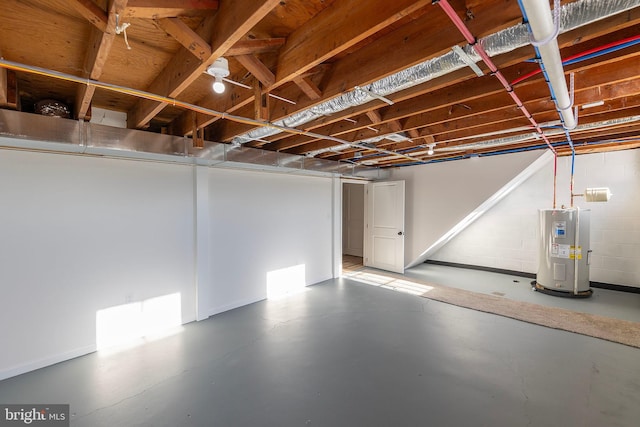 basement featuring electric water heater