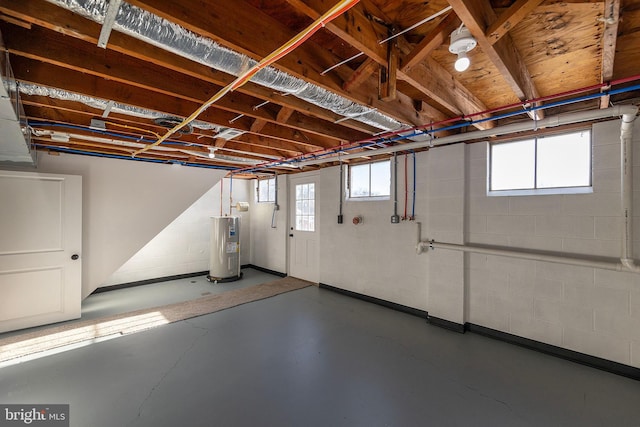 basement featuring water heater