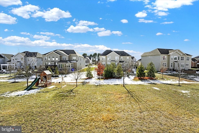 view of yard with a playground