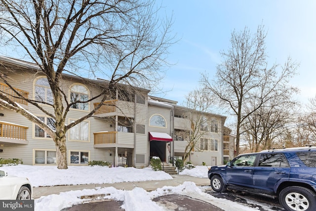 view of snow covered building