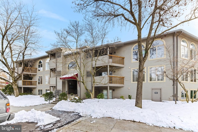 view of snow covered building