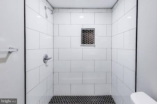 bathroom with toilet and a tile shower