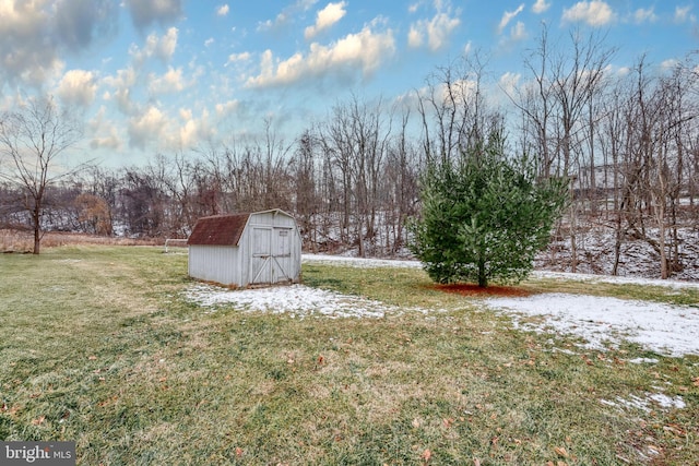 view of yard featuring a shed