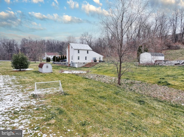 view of yard with a storage unit