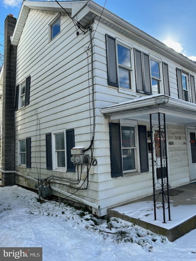 view of snow covered exterior