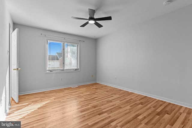 unfurnished room featuring ceiling fan and light wood-type flooring