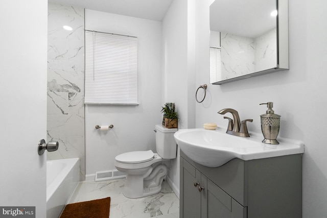 full bathroom featuring toilet, shower / tub combination, and vanity