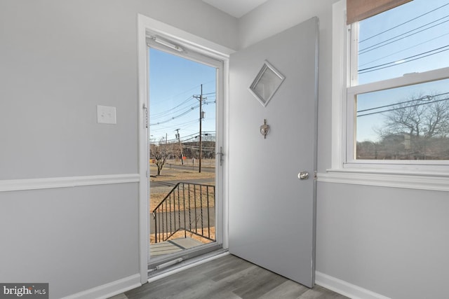 doorway with hardwood / wood-style floors