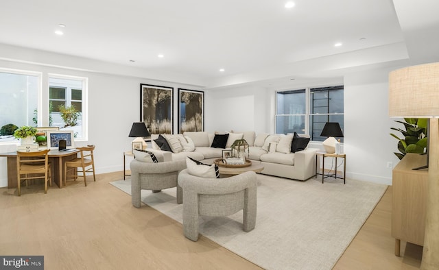 living room featuring light wood-type flooring