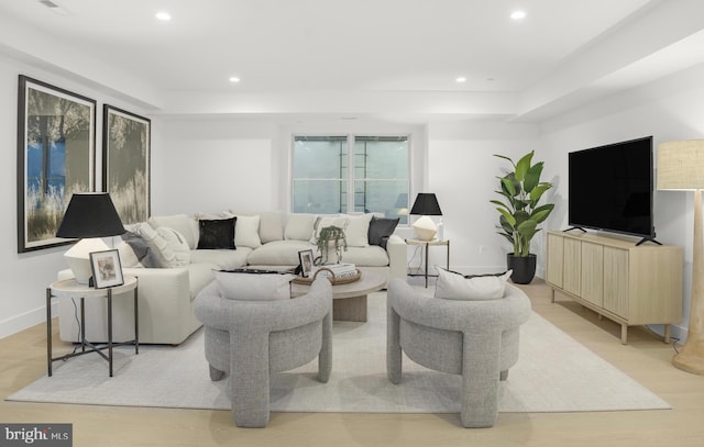 living room featuring light wood-type flooring