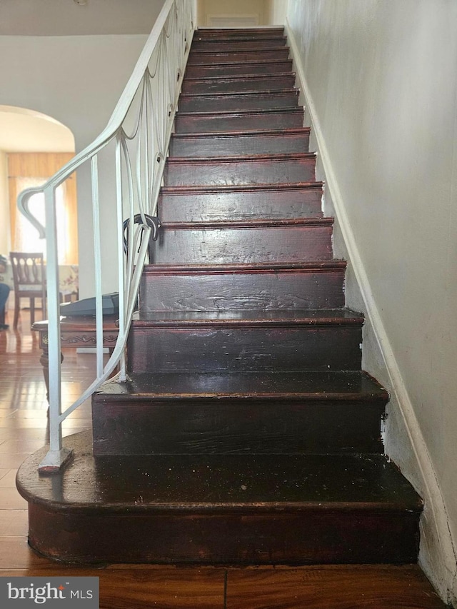 stairway featuring hardwood / wood-style floors