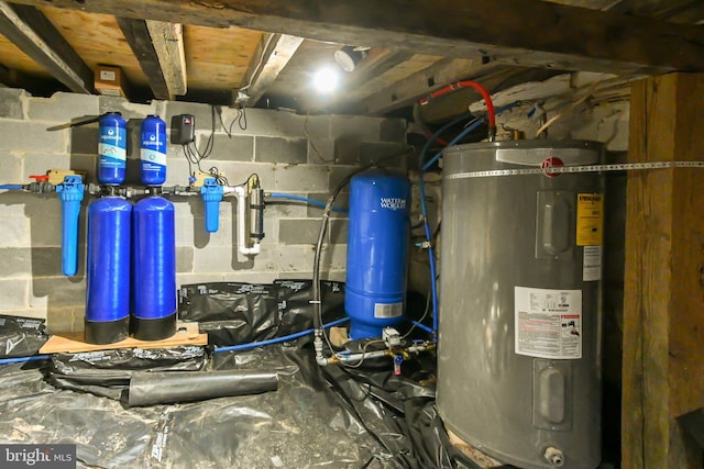 utility room with electric water heater