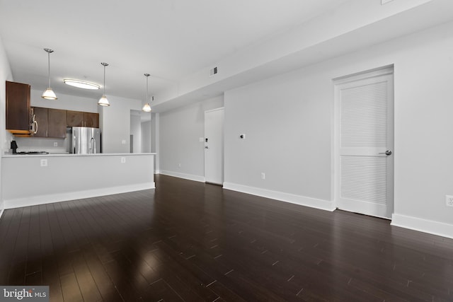 unfurnished living room with dark hardwood / wood-style floors