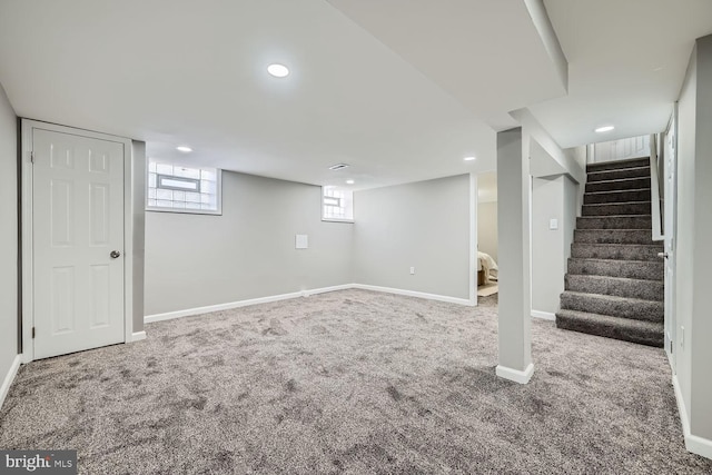 basement featuring carpet