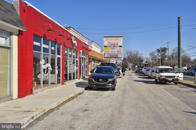 view of street featuring sidewalks and curbs