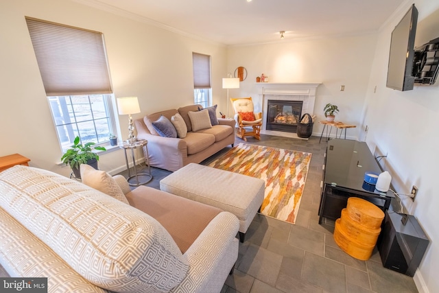 living room featuring ornamental molding