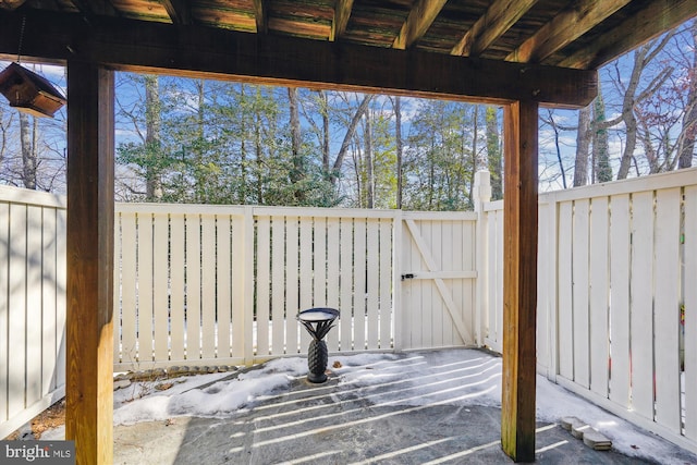 view of snow covered patio