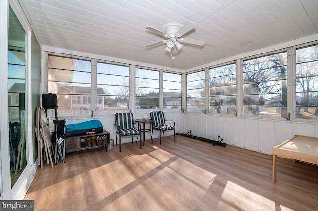 sunroom with a wealth of natural light and ceiling fan