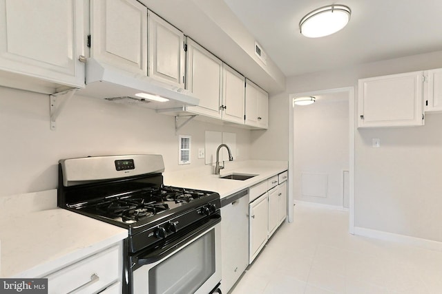 kitchen featuring dishwasher, sink, white cabinets, and range with gas stovetop