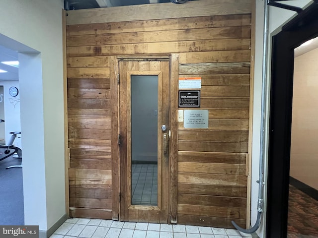 view of sauna with tile patterned flooring